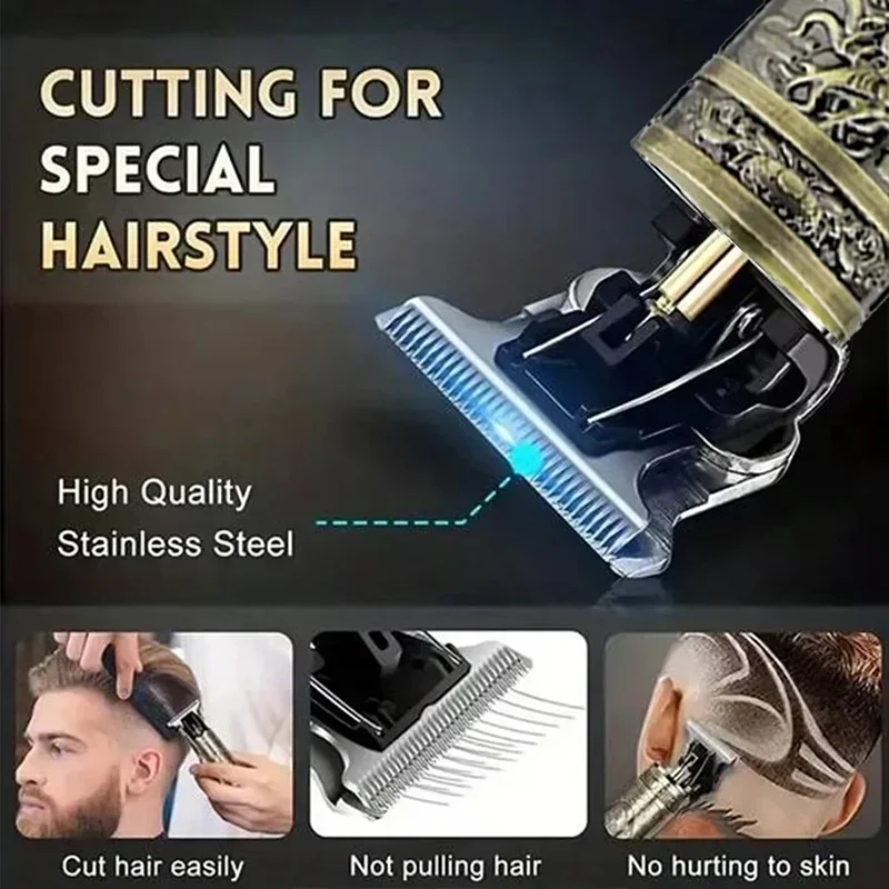 Vintage T9 Barber Clipper - Rechargeable Cordless Hair Trimmer Kit for Men, Professional Grade with Dragon Engraved Retro Design image 5