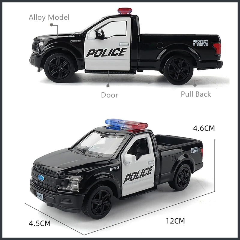 1:36 Ford pickup Raptor Alloy Police Toy Car Model Diecast Simulation Metal Police Model Toy Car Collection PulL Back F155