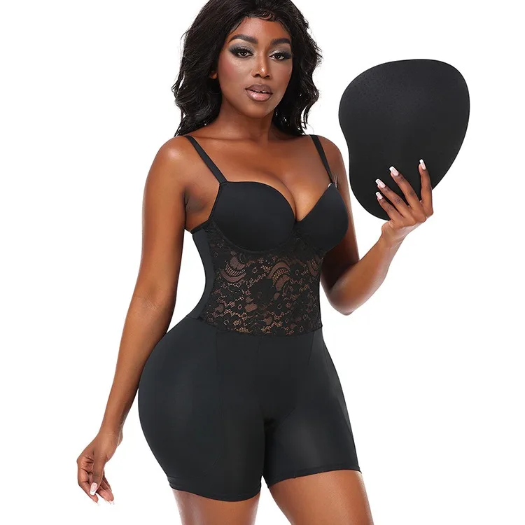 

Women's Firm-Control Ultra-Light Body Shaper with Lace, Built-In Underwire Bra Hip Padded Enhancer Booty Lifter Control Bodysuit