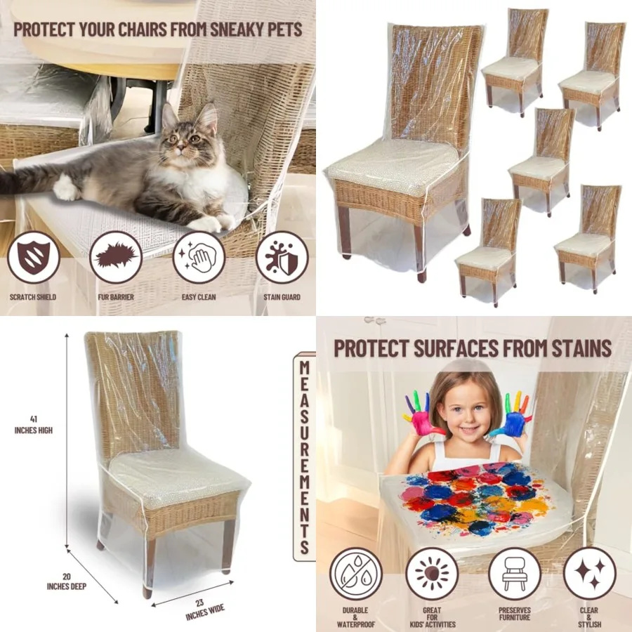 

Dining Room/Kitchen Chair Cover/Protector- Pack- Heavy Duty Clear PVC Vinyl-No Dust/Spill/Pet Hair/Pet Claws, Easy Clean Slipco