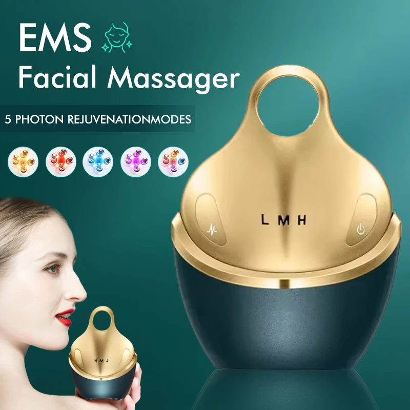 Rodillo Facial 4D EMS, masajeador de líneas finas, microcorriente, reafirmante de la piel, lifting Facial, 5 luces LED, elimina edemas, desvanece la piel