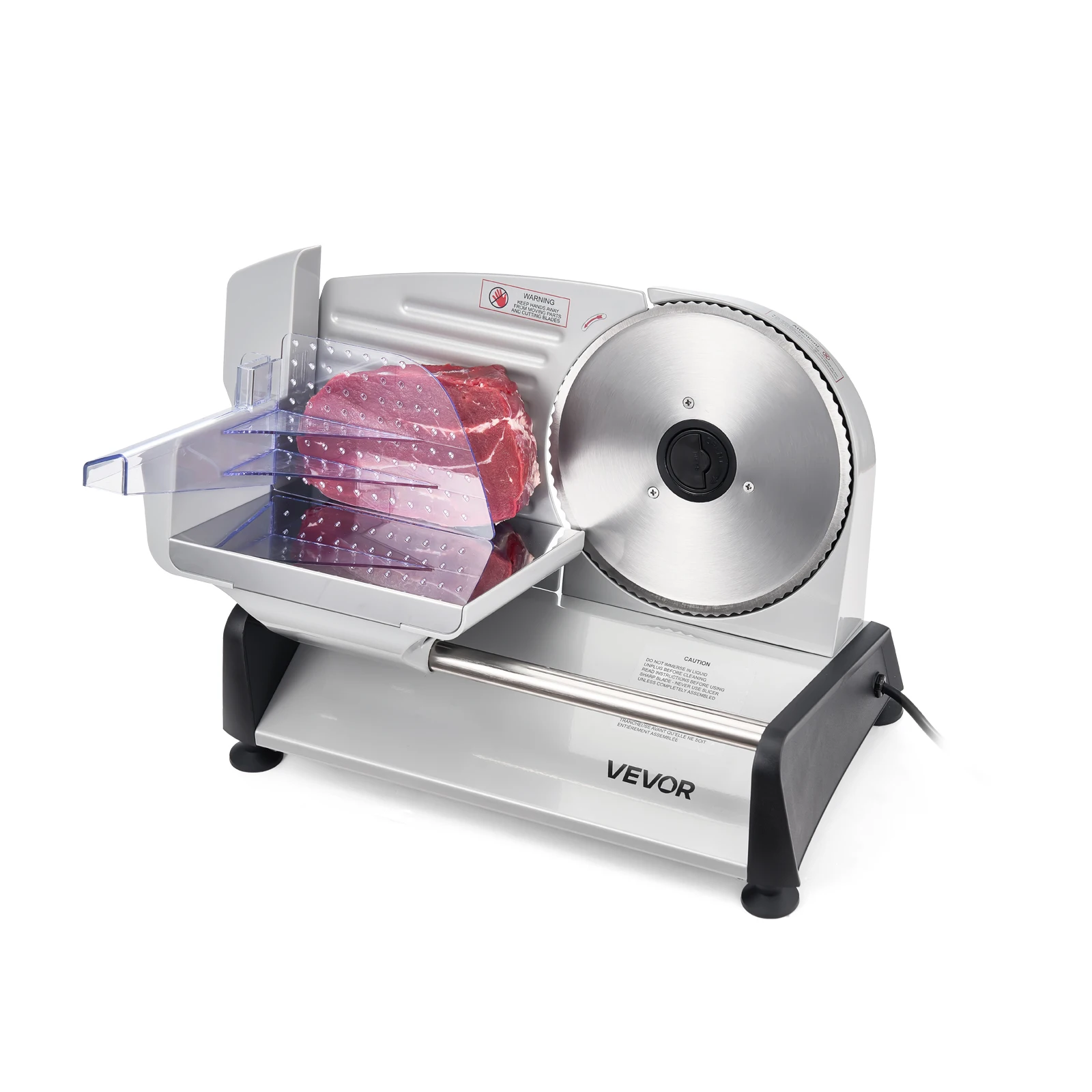 SucceBuy Rebanadora de carne eléctrica de 7.5 pulgadas, máquina rebanadora de charcutería con grosor de corte de 0-0.6 pulgadas, rebanadora de alimentos para el hogar para carne, jamón, baguette, bistec