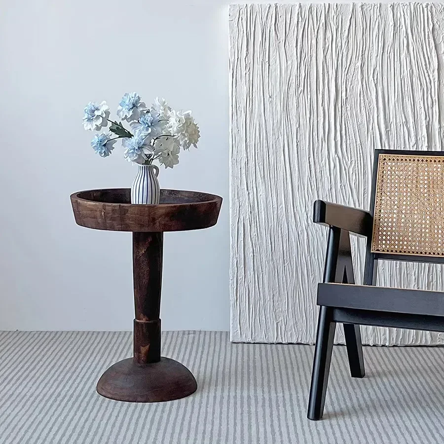 Vintage Log Texture Coffee Table Solid Wood Artistic Design Decorative Side Table for Sofa and Living Room Home Furniture