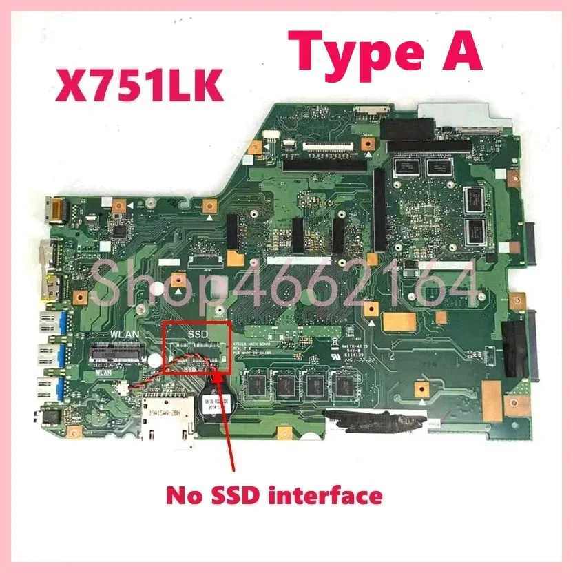 Imagem -02 - Placa-mãe do Portátil para Asus X751lk i5 I74th 5ª Geração 4g-ram Gtx850m 950m-v2g Placa-mãe do Gpu X751l X751lk X751lx X751lkb