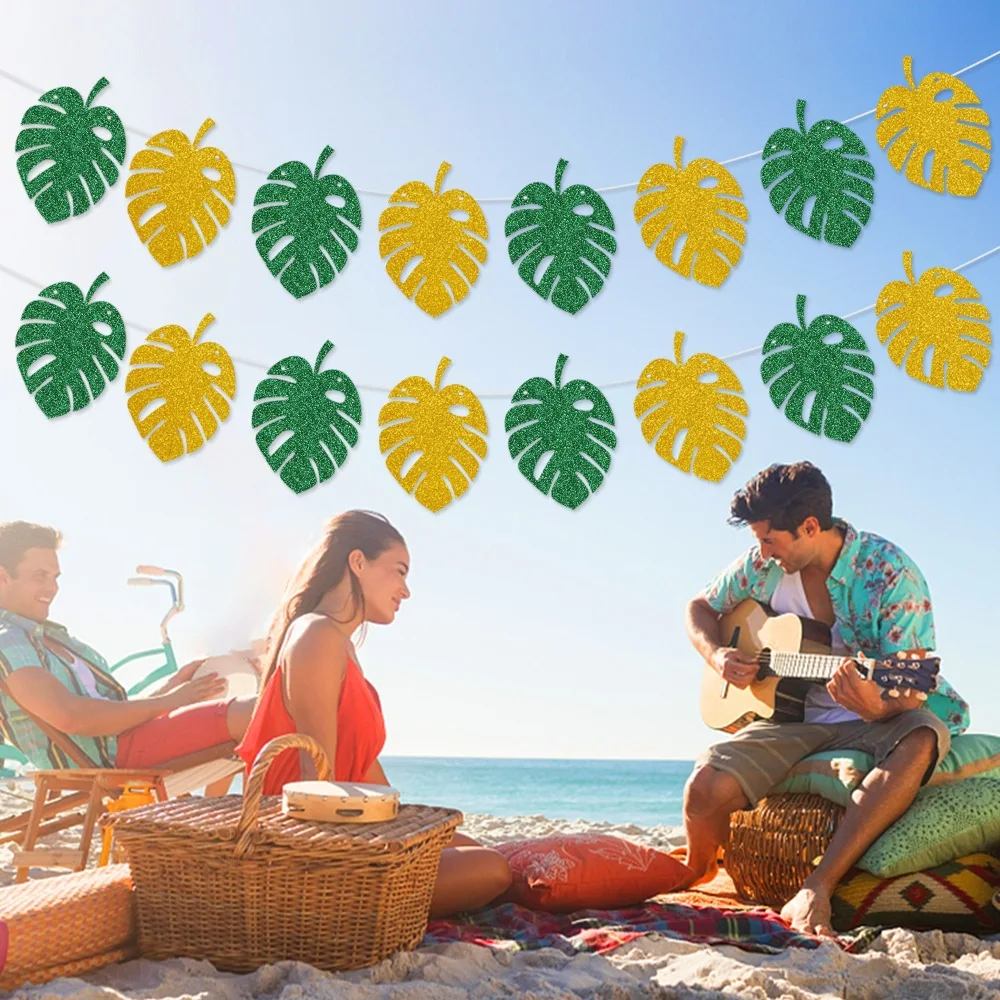 

New Hawaiian Party Decorations Leaf Banner Tropical Summer Decor DIY Backdrop Hanging Flags for Anniversary Celebrations Party