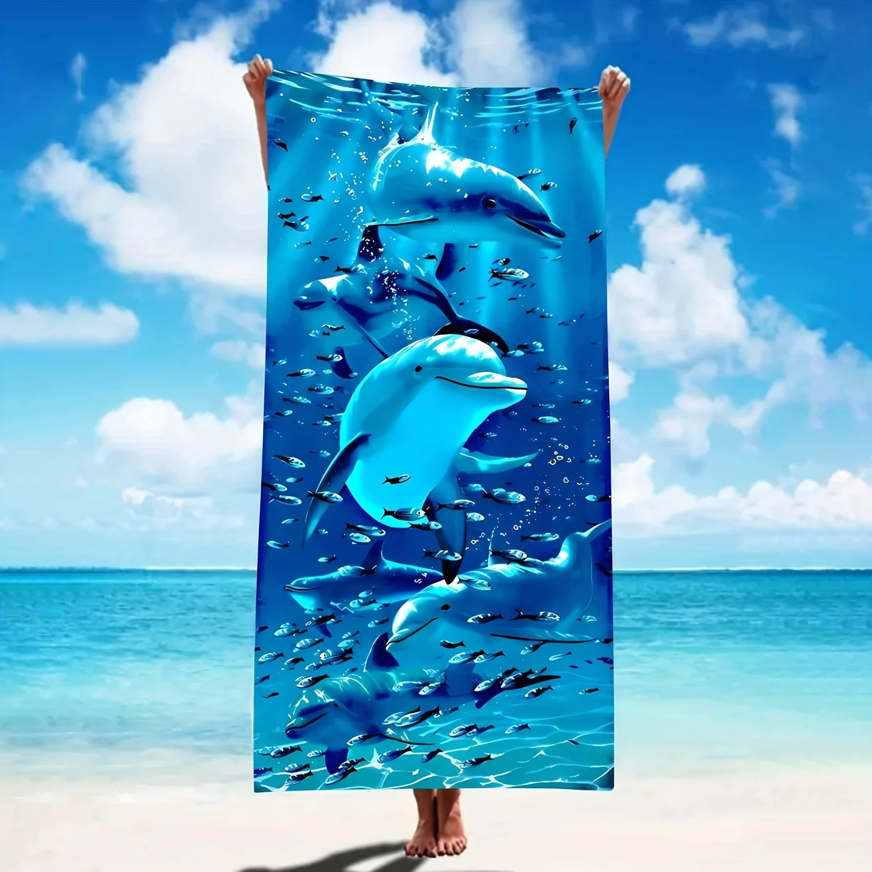 Beach Pool Towel Underwater Sea Dolphin Print Microfiber Quick Dry Large Towel For Holiday Outdoor Activities