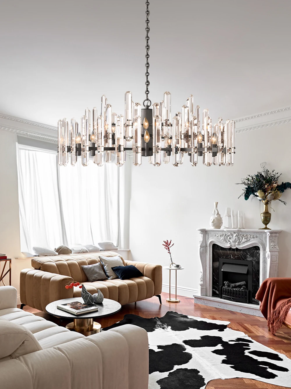 American Brass Silver Black K9 Crystal LED Chandelier
