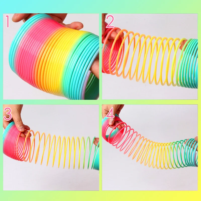 Jouets à Ressort Anti-Stress Arc-en-ciel pour Enfant, Jeu de dehors Pliant en Plastique, Amusant, à la Mode, Cadeau