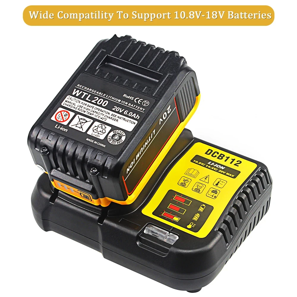 Rapid Fast Li-Ion Battery Charger Compatible with Dewalt DCB112 10.8V 14.4V 18V Multi Voltage Slide Battery DCB200 DCB101 DCB184