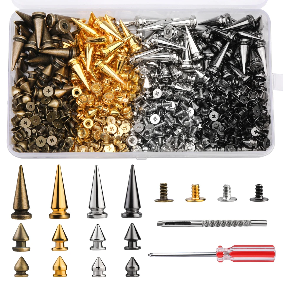 KRABALL Cone Spikes Screwback Studs Rivets Metal Cone Rivet with Screwbacks for DIY Crafts Cool Clothes Belts Bags Shoes