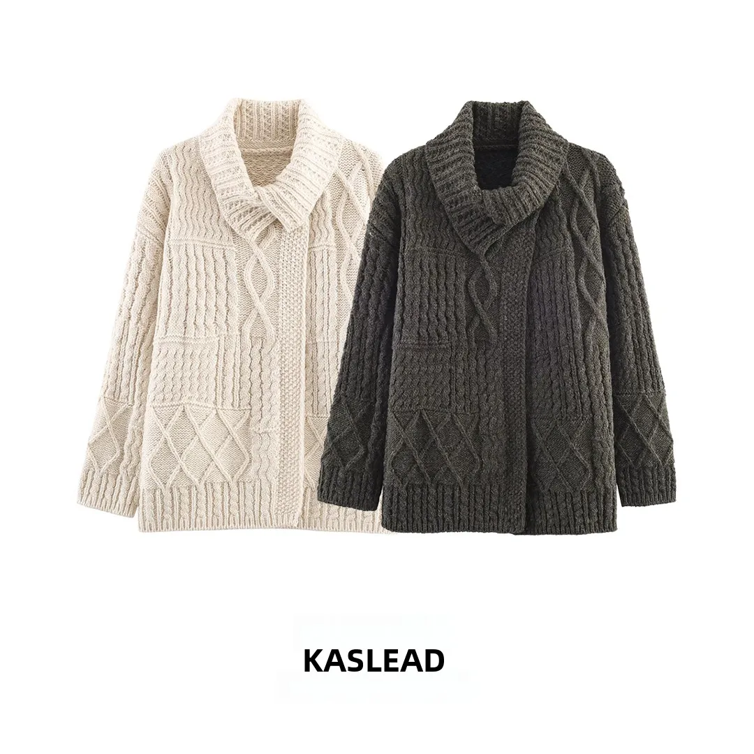 

KASLEAD новый женский вязаный свитер с асимметричным воротником, ленивое пальто, длинное пальто из полиэфирного волокна, европейский Sle, зимняя мода