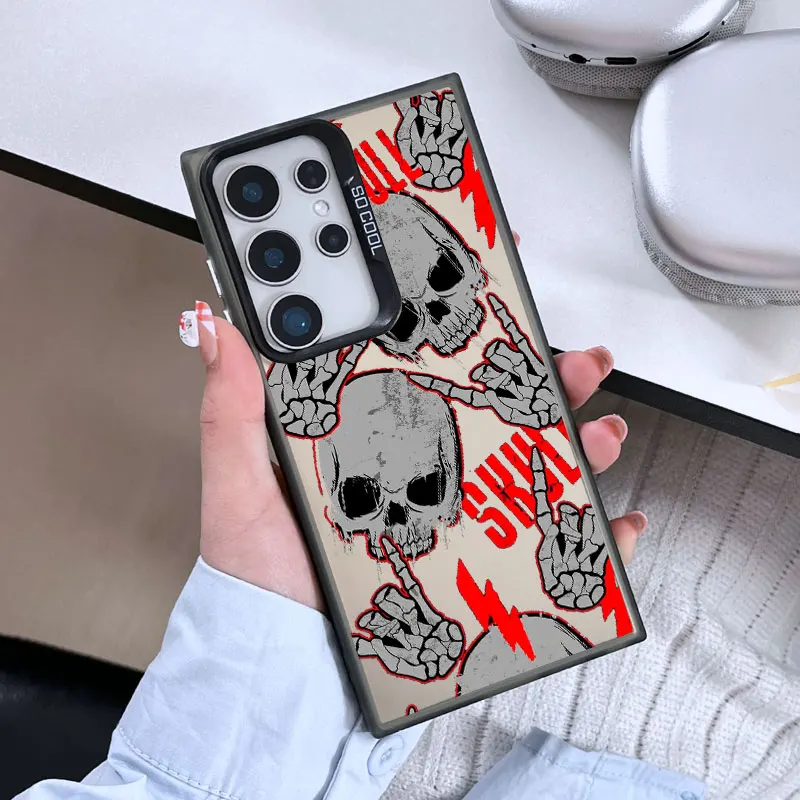 

For Samsung Galaxy S25 S24 S23 S22 Ultra Plus S21 S23 S24 FE Laser Phone Case Simple Skeleton Human Bone Cute Shockproof Covers
