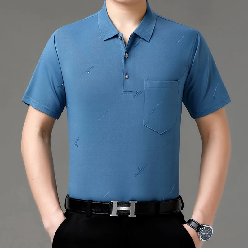 

2024 New Summer Casual Fashion Men's Button Pocket Solid Color Fashion Versatile Business Short Sleeve Loose Flip Collar Top