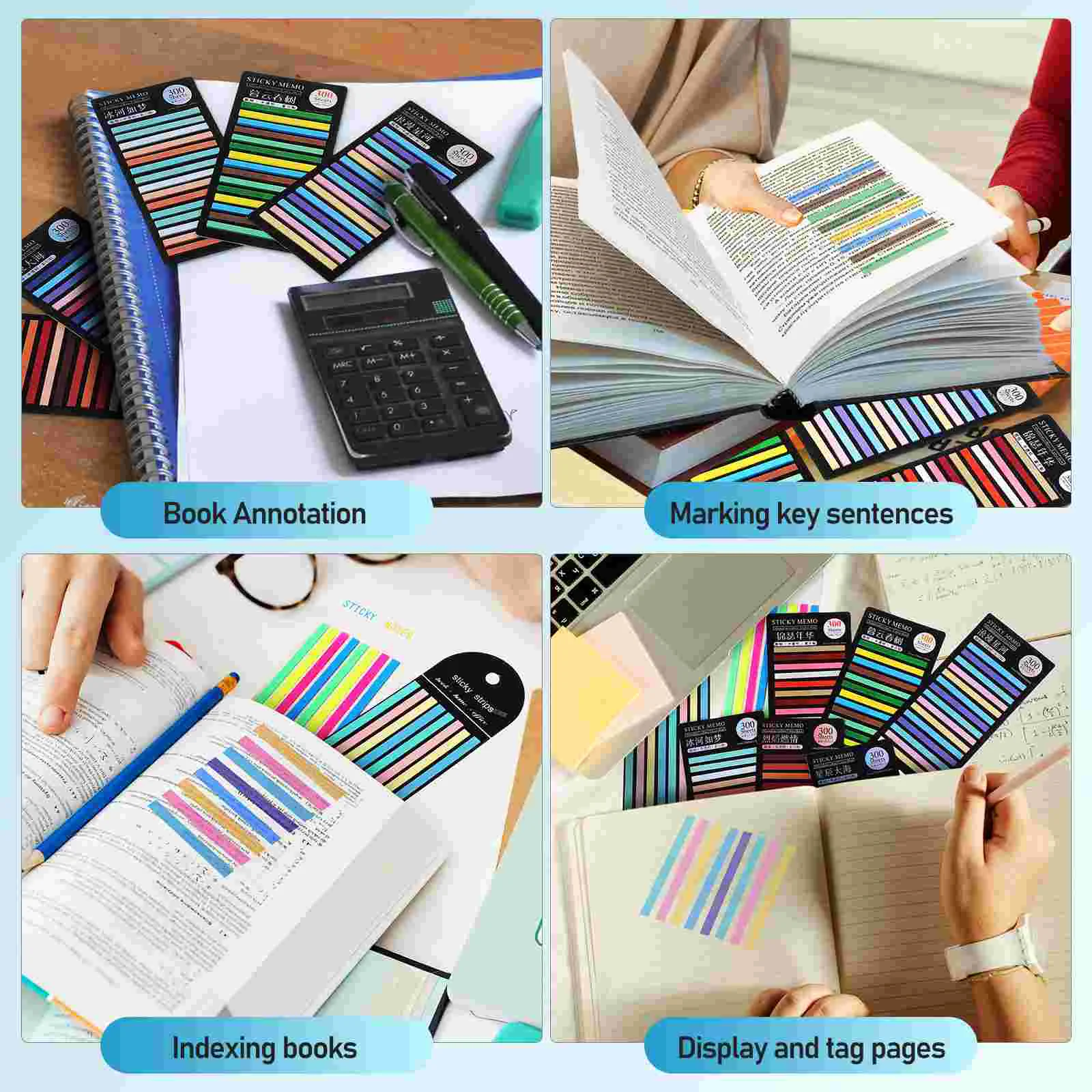 8 Packs Index Sticker Highlighter Tapes Fluorescent Strips Long Page Tabs Water Proof Book Sticky for Reading Paper