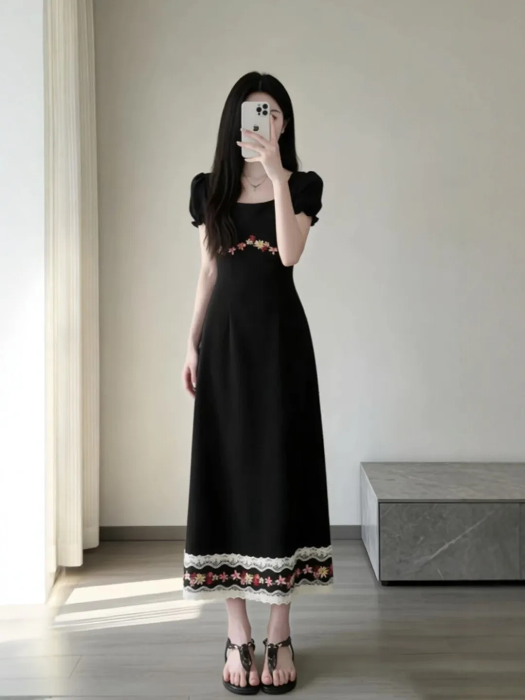 

Korean Style Gentle V-Neck Bodycon Long Dress Elegant City Commute Fashion Summer Short Sleeve Mid-High Waist Cotton Dress