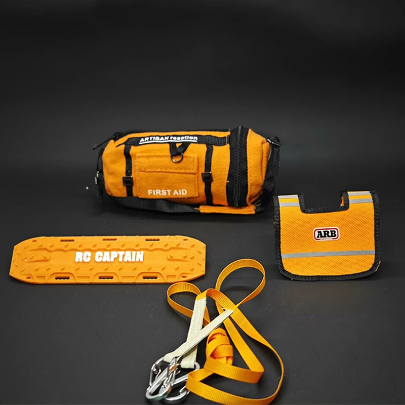 For 1/10 RC Rock Climbing Car Emotional Parts Orange Four-piece Escape First Aid Kit Orange Bag Cable Flag Cable Escape Board