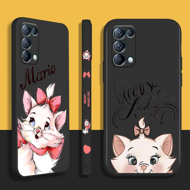 

Marie Cat Cute Phone Case For OPPO Find X5 X3 X2 neo Pro Lite A5 A9 2020 A96 4G 5G Liquid Left Rope Candy Cover Funda Coque Capa