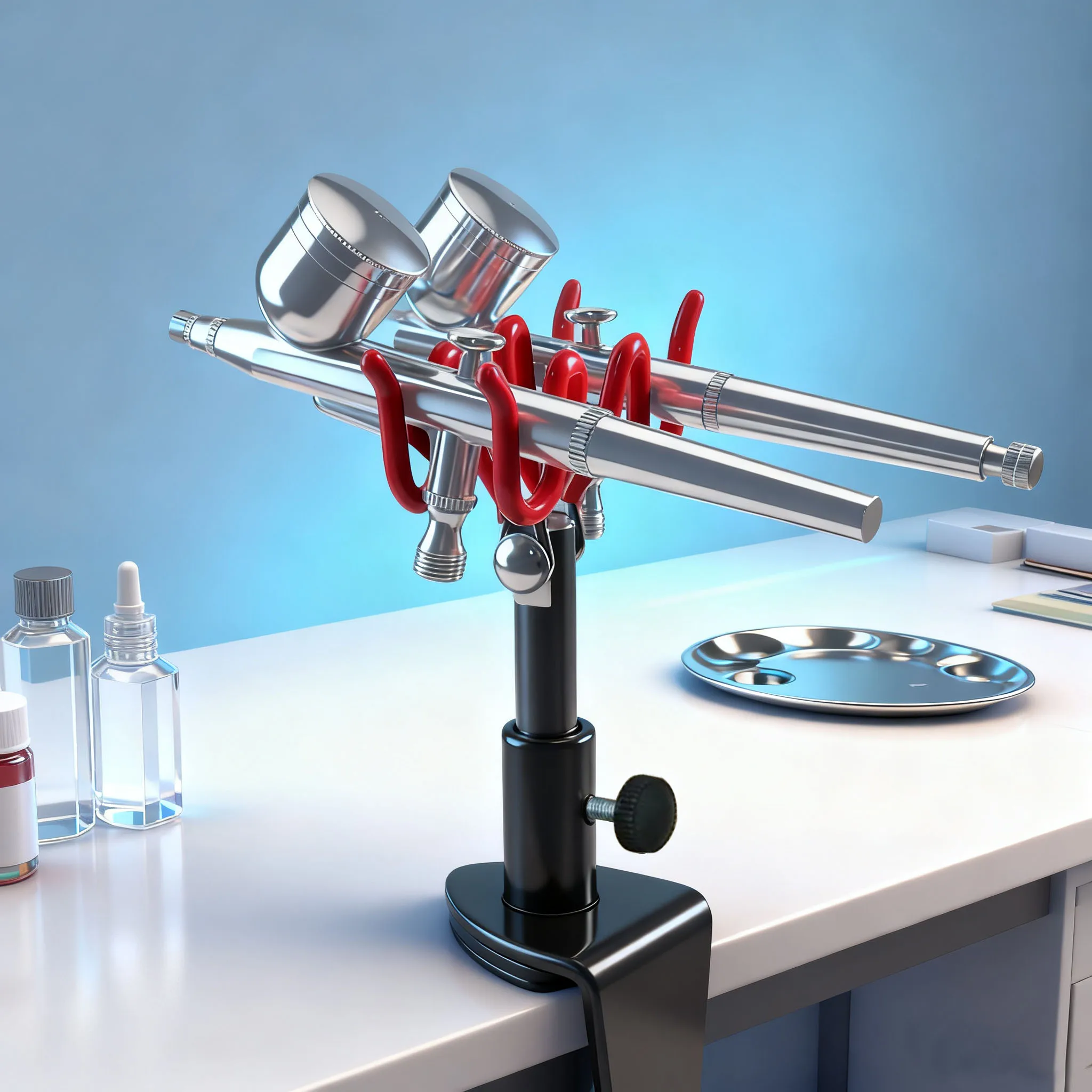 Airbrush Holder Gravity Stand Kit for Air Brush Paint Spray Gun Holding 2 Clamp-On Mount Table Bench Station view 6
