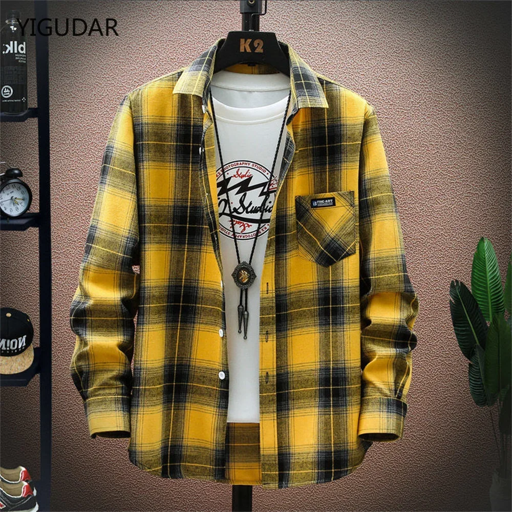 

2025 мужские клетчатые рубашки, хлопковая сорочка, мужские блузки, повседневная деловая рубашка с длинными рукавами, мужская одежда, клетчатая рубашка для мужчин