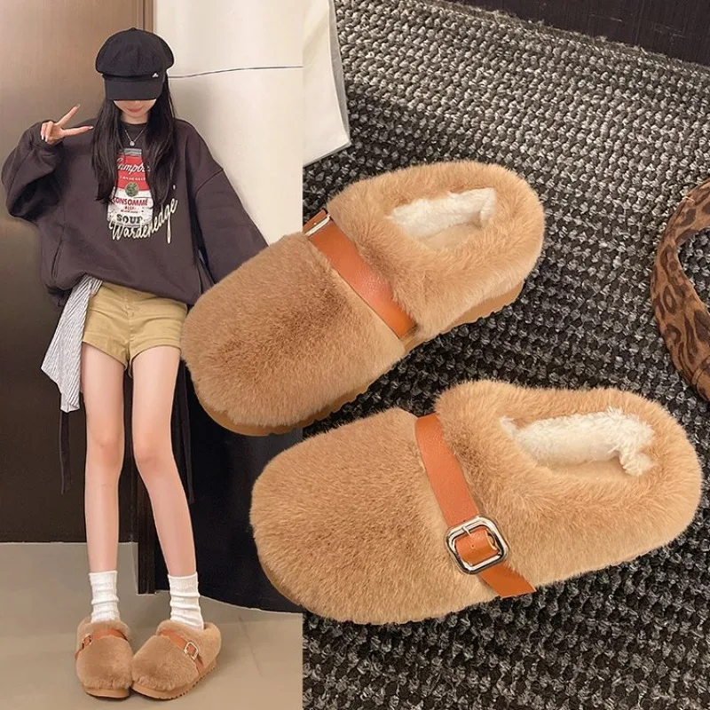 

Winter 2026 Fashion Women's Shoes Comfortable Plush Velvet Warm Fluffy Slippers Home Non-slip Lightweight Soft Indoor Slippers