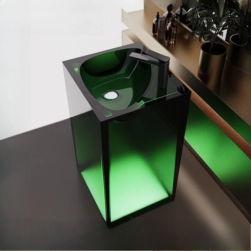 

Floor-to-ceiling crystal wash basin Light luxury square pure resin Vertical transparent column basin resin