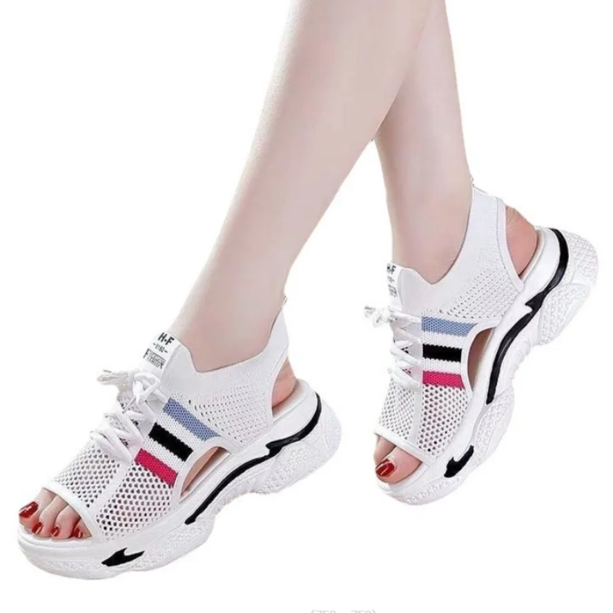 Zapatos Mujer 2024 Tendencia Women\'s Mesh Cloth Platform Sandalias Fish Mouth Sandals Women Comfortable Summer Sandalias Planas