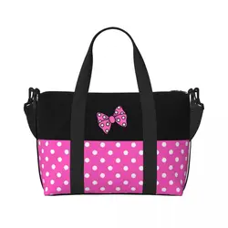 Custom Pink Mickey Minnie Mouse Polkadots Tote Bag for Women Big Capacity Animated Gym Beach Travel Bags