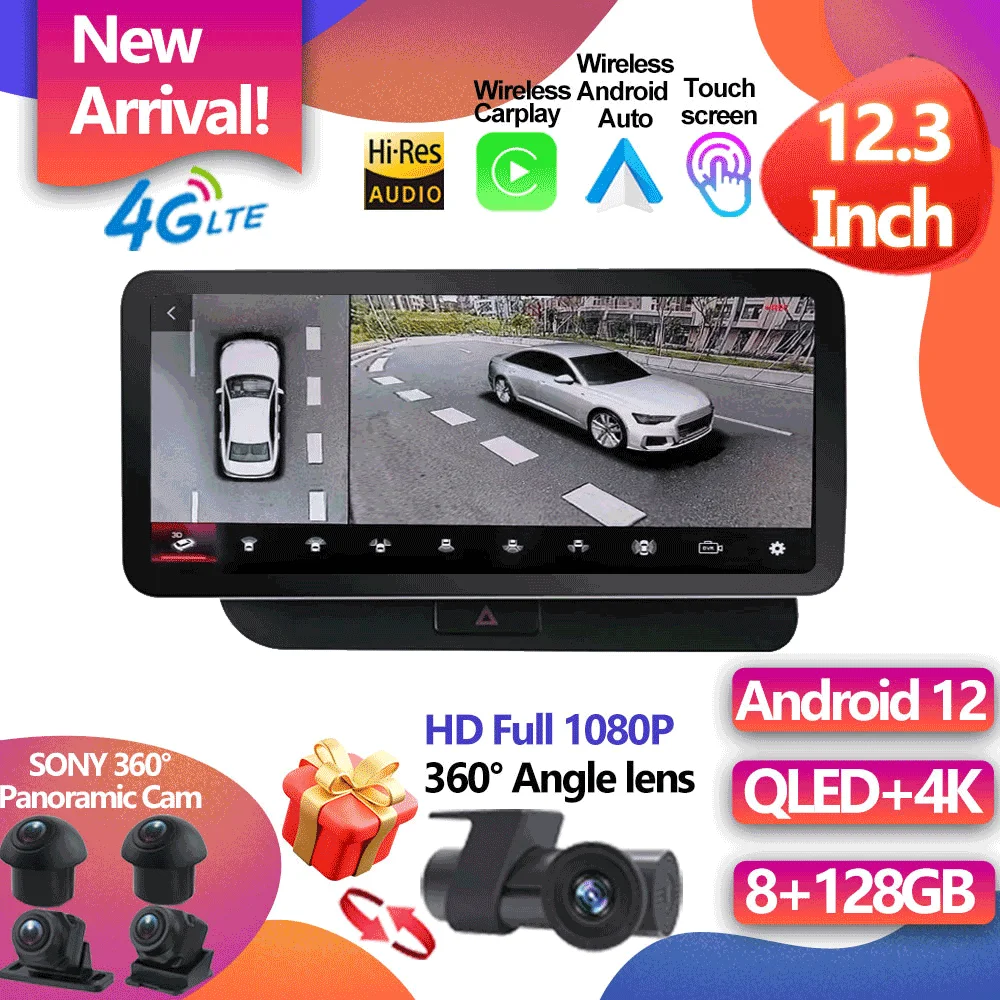 For Audi Q5 2009 - 2017 12.3 Inch 1920*720P CARPLAY Auto Android 12 Car Stereo Radio Pantalla Multimedia Player GPS Navigation