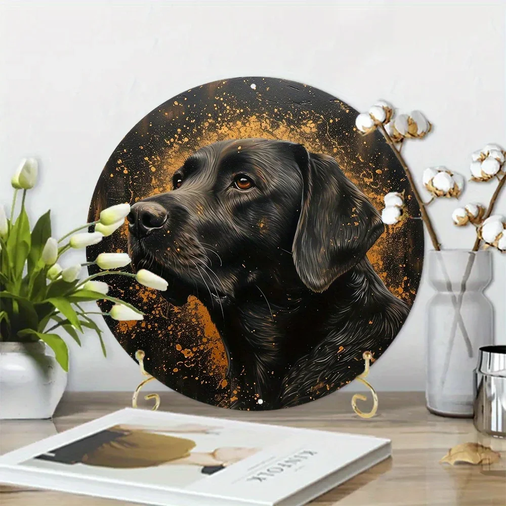 Aluminum Metal Sign Faux Resin Painting Round Wreath Decorative Sign Living Room Girls Gifts Labrador Retriever Theme Decoration