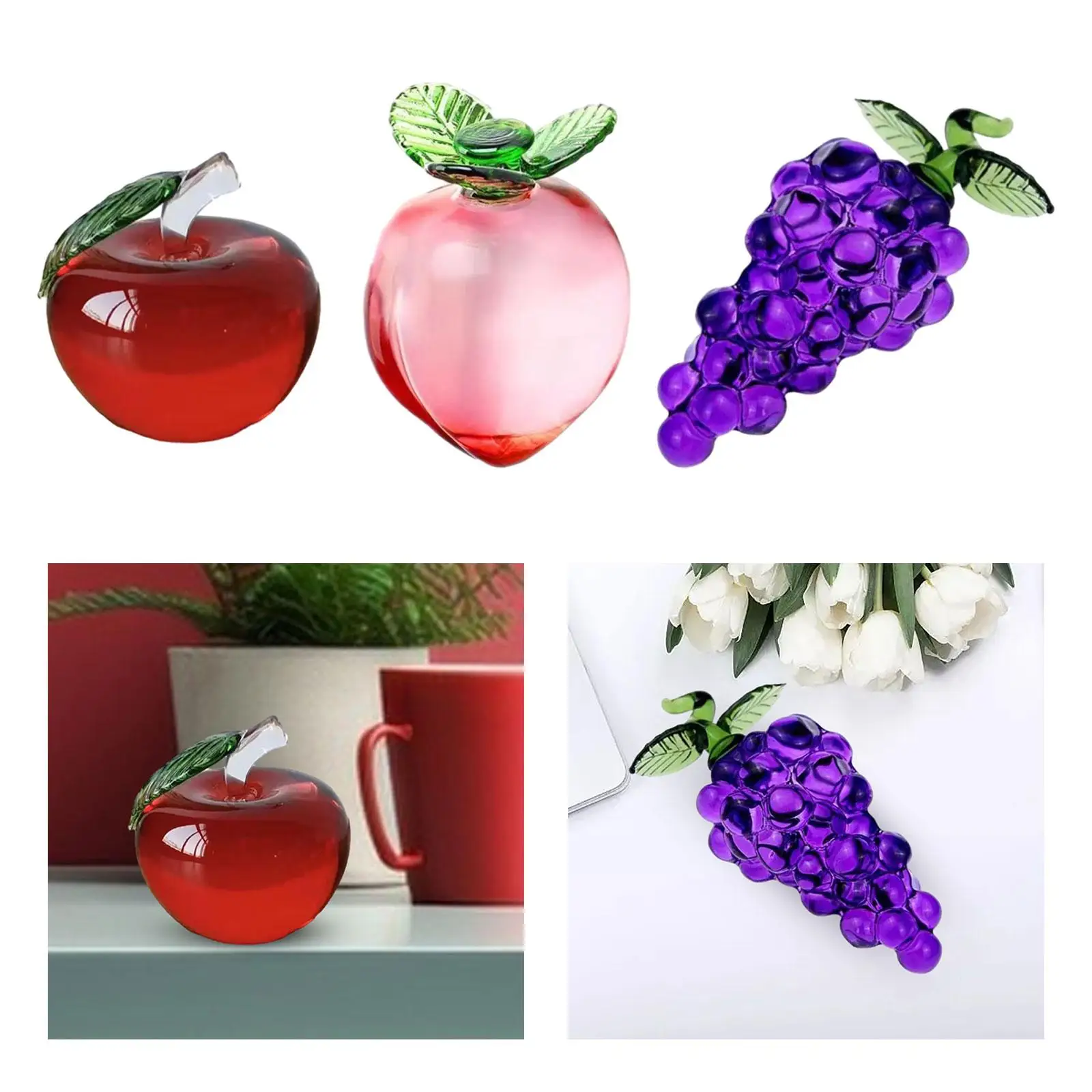 Crystal Statue Fruit Ornament Paperweight Miniature Glass Fruit Figurine Sculpture for Car Home