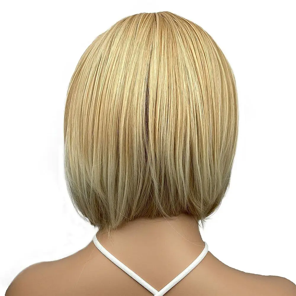 Women Short Bob Cut Blonde Straight  With Side Bangs Synthetic Wigs Christmas