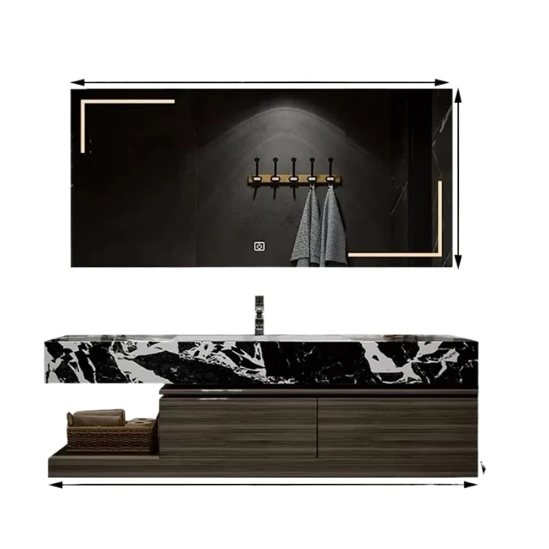 Modern Sink Storage Basin Bathroom Vanity with Smart Light Emitting Diode Mirror Copper Drain