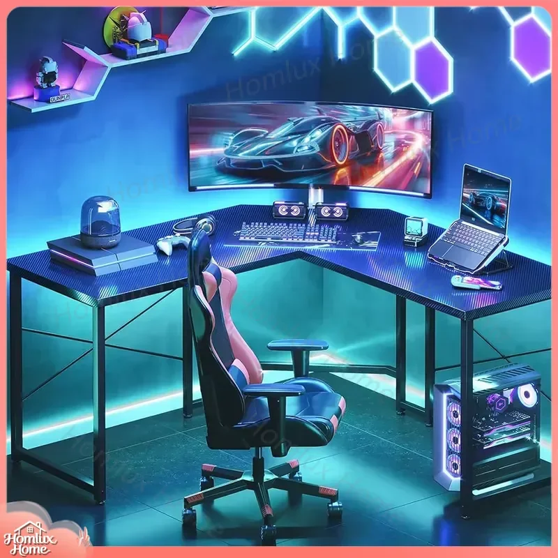 Large RGB Gaming Desk for PC Setup Corner Computer Desk with LED Lights Ergonomic Gaming Table for Esports Streamers and