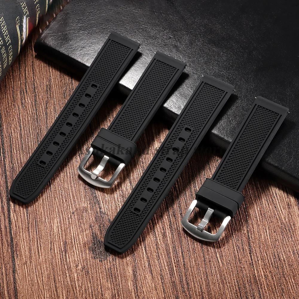 22mm Large Size Quick Release Black Silicone Watchstrap for Rolex for Seiko Watch Band Extended Length Sport Rubber Men Bracelet