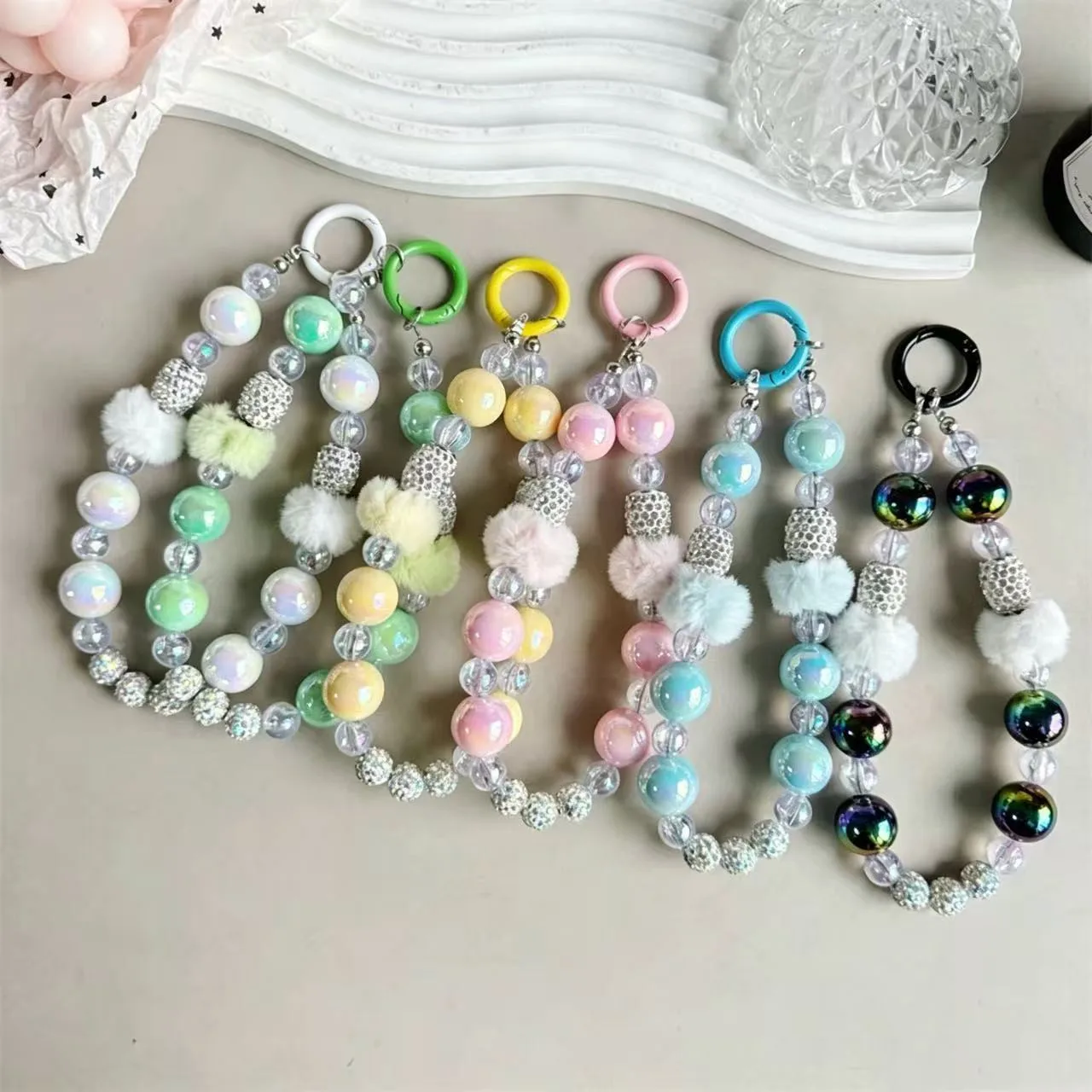 Ins Style DIY Personalized And Creative Fur Ball Phone Chain With High-End Feel Handmade Bead Anti Loss Phone Lanyard Chain