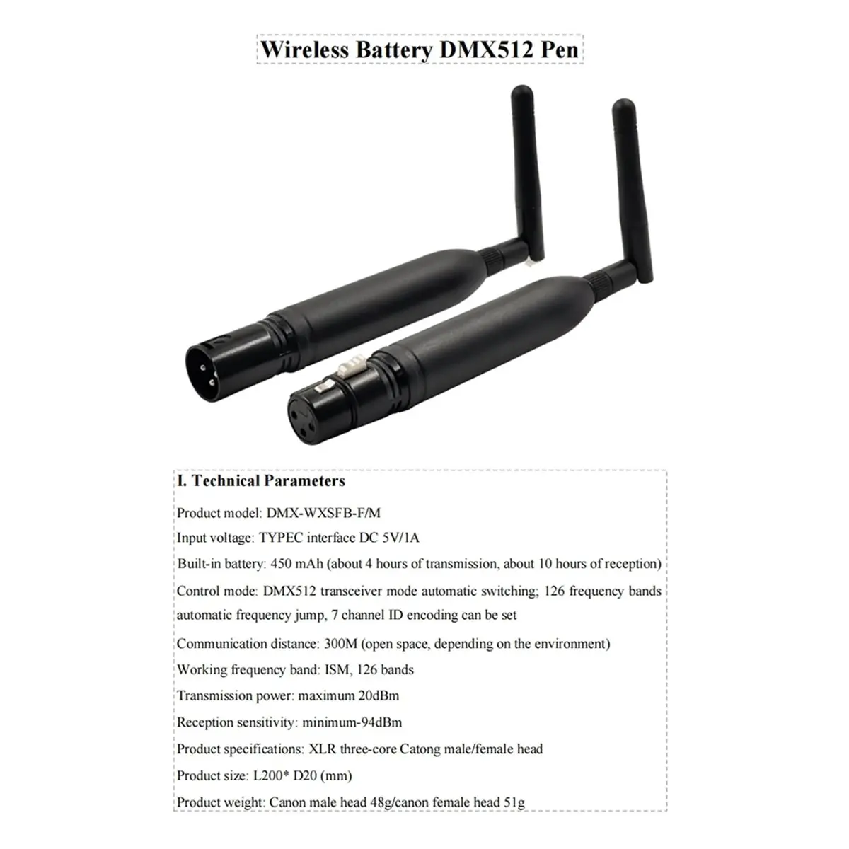 AA80 Rechargeable Wireless DMX512 Signal Transmitter Receiver 3-Pin Stage Light Wireless Controller for Party Lighting System