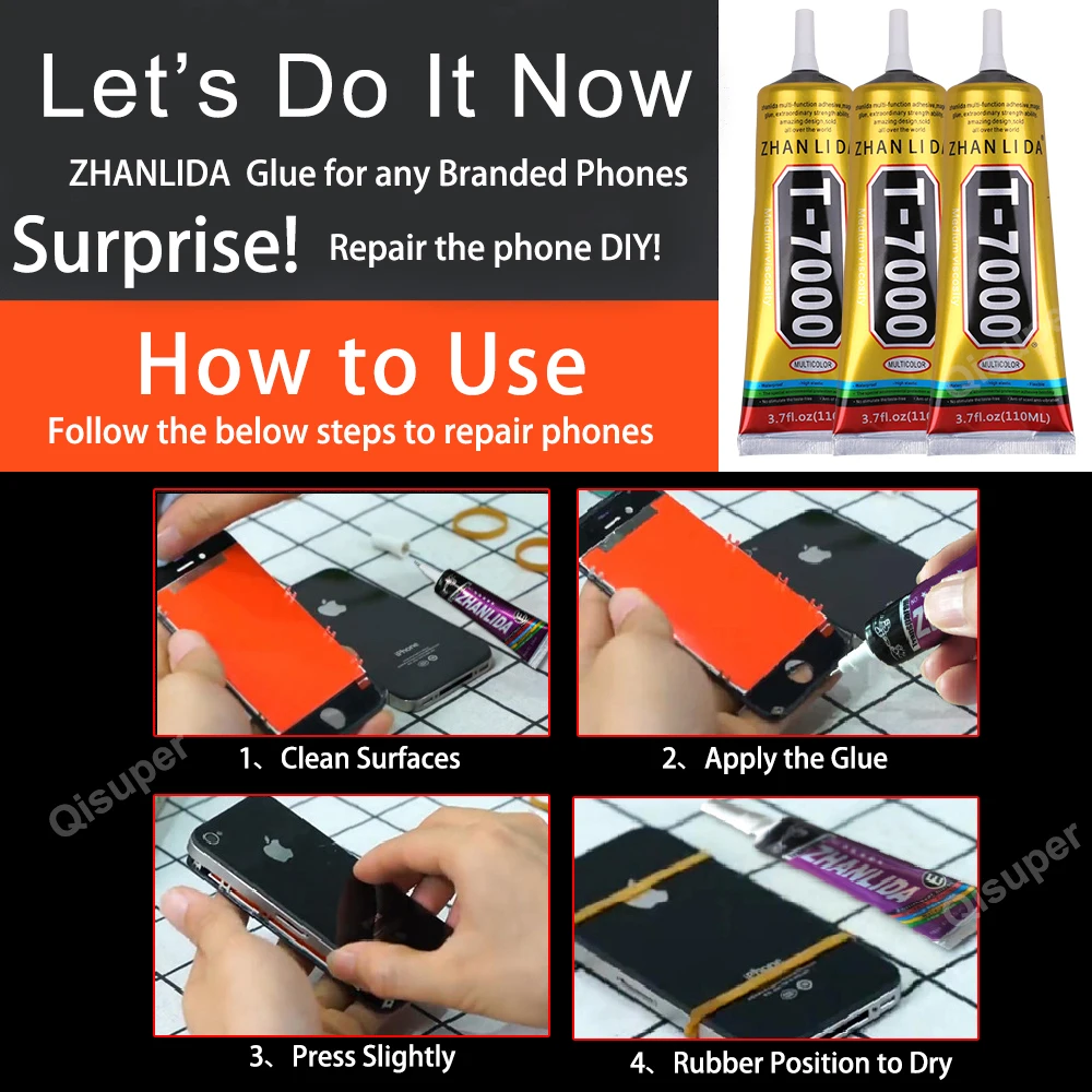 Zhanlida Black Glue Cell Mobile Phone Display Repair Speaker Paste DIY Contact Universal Epoxy Adhesive w/ Precision Applicator