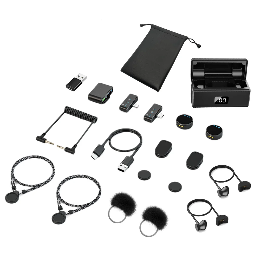 100M Lavalier Wireless Microphone for Camera Professional Lapel Microphone with Noise Canceling Charging Box for Video Recording