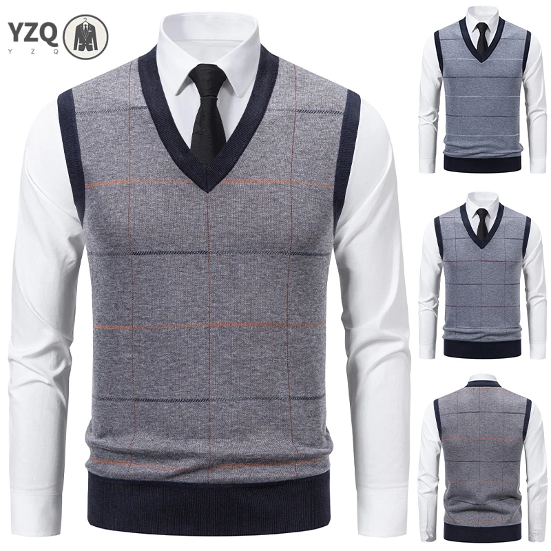 

Men's V-Neck Knitted Sweater, Diamond Grid Twisted Flower Casual Fashion Versatile Knit Top Autumn Winter