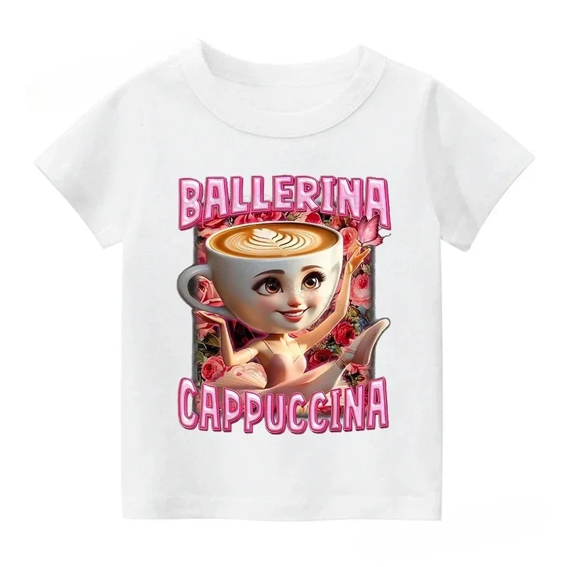 

Summer Italian Brainrot Cotton Girls T-shirt Cute Ballerina Cappuccino Print Baby Tees Tops Casual Fashion Kid Children Clothes