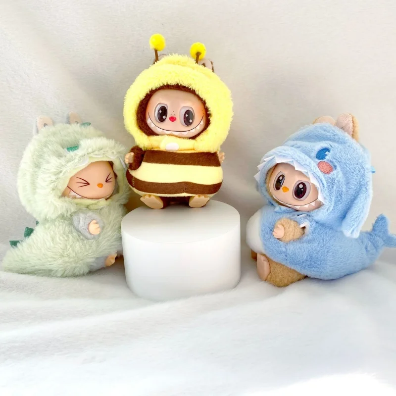 The first, second and third generation Labubu pendant baby clothes transform into dinosaur shark bee replacement clothes