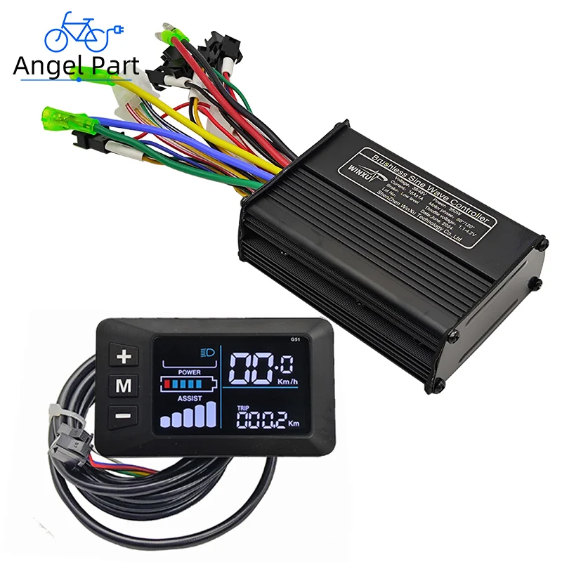 36V 48V 350W 18A E-Bike FOC Sine Wave Brushless Motor Drive Controller G51 Colour LCD Display Set for Electric Bicycle Scooter