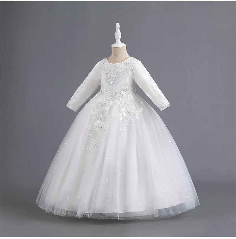 Formal Dress for Elegant Party Girls Dresses Long Sleeve Embroidery Girl's Ceremonial Clothes 5 to 14 Years