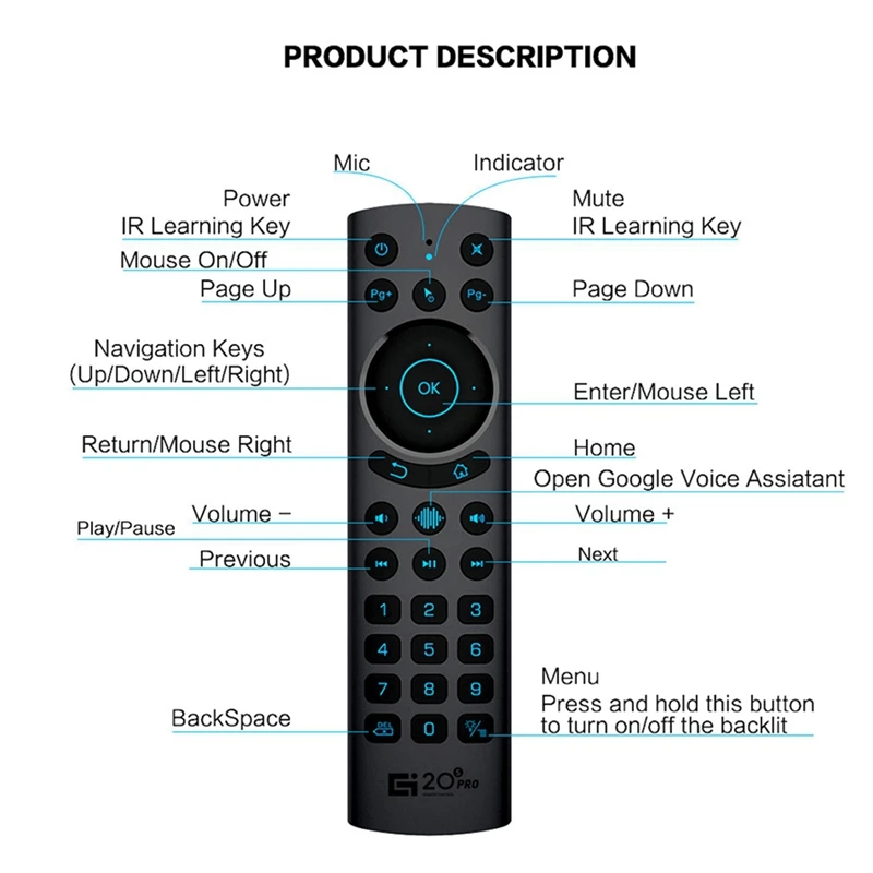 G20BTS PLUS Voice Remote Control Built-In Gyroscope Support Backlight For Smart TV PC Android TV Box Tablet Gamepad