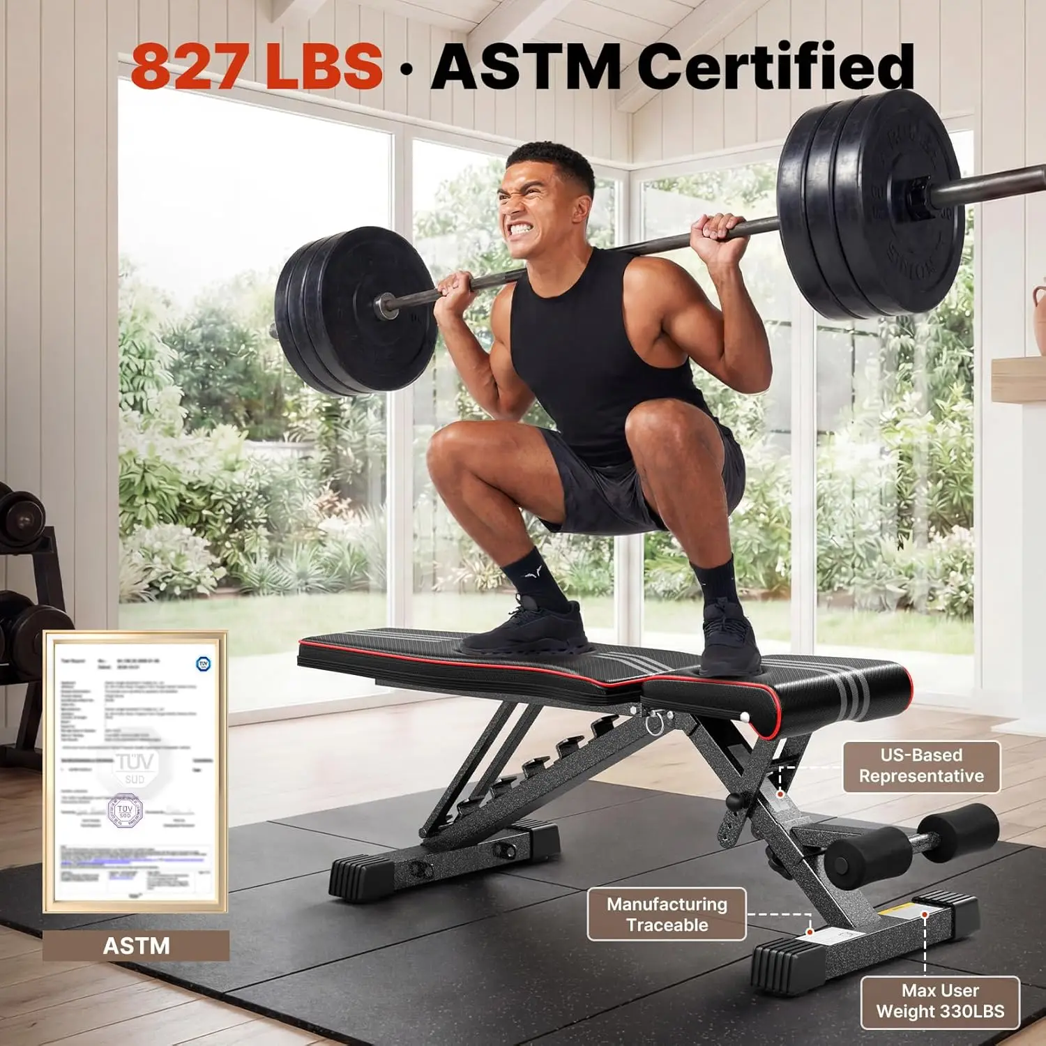 Certified ASTM 827LBS Adjustable Weight Bench
