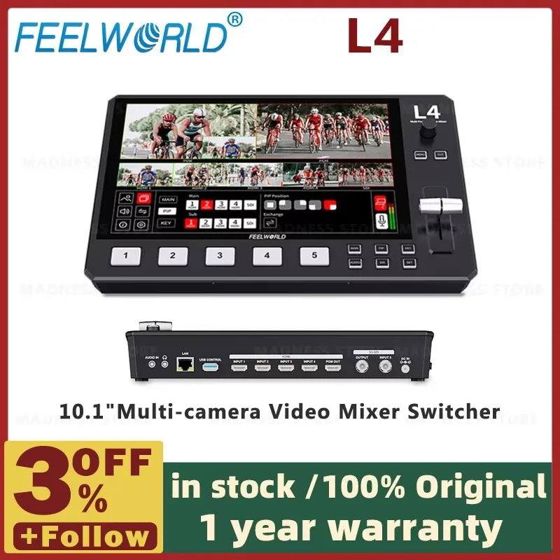 FEELWORLD L4 Video Switcher for Live Streaming Equipment Card Mixer Equipments Photo Studio Camera HDMI-compatibe