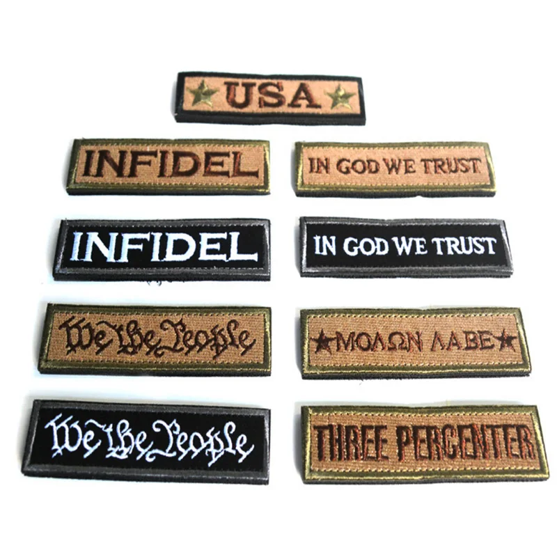 Ricamato Long Strip Hook & loop Letters Patch Labe Emblem in God We Trust Morale Badge istruttore infedel Tactical Label