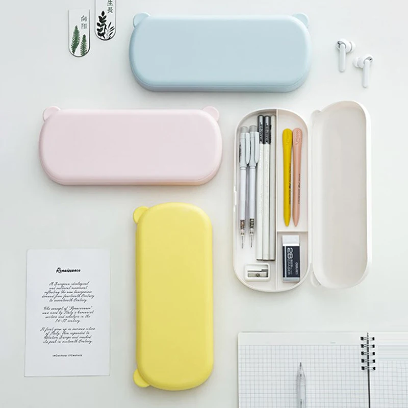 Ins Small Fresh Morandi Color Pencil Case Macaron Color Little Bear Shape Pen Box Large Capacity Student Stationery Supplies