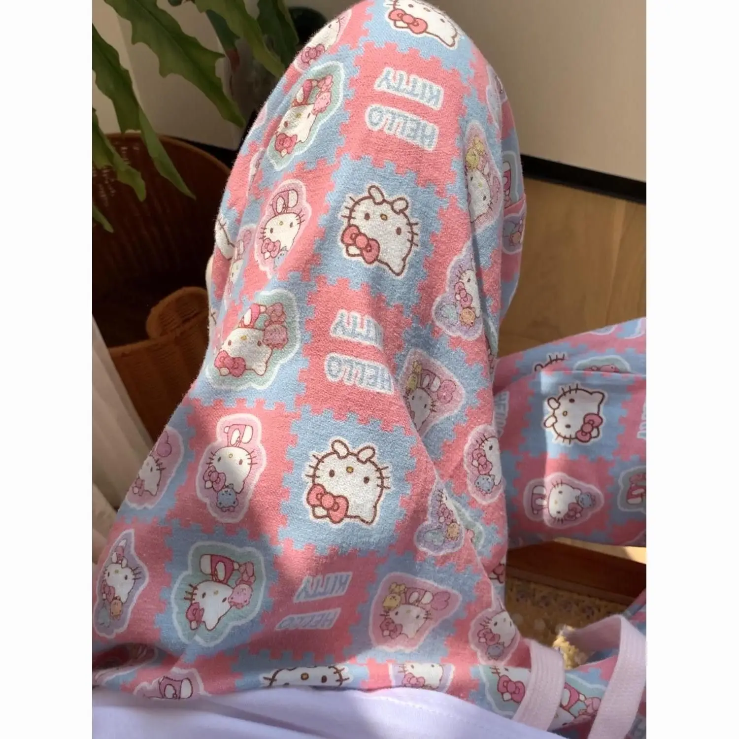 40-150kg Sanrio Hello Kitty Plaid Pajama Pants Woman Loose Comfortable Large Size Pants Girl Home Cute Cartoon Pajama Pants