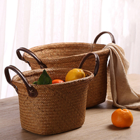 Handmade Woven Storage Basket Folding Clthoes Laundry Basket Straw Wicker Rattan Seagrass Belly Garden Flower Pot Plant Basket